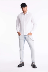 Camisa Tricoline Slim Italian Branco  Pç/P)