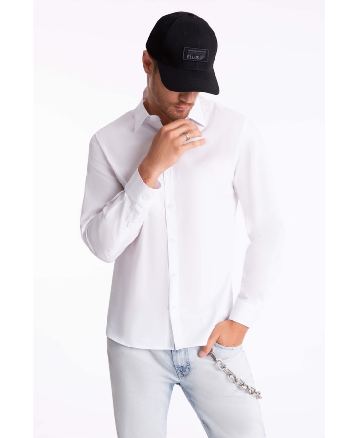 Camisa Tricoline Slim Italian Branco  Pç/P)