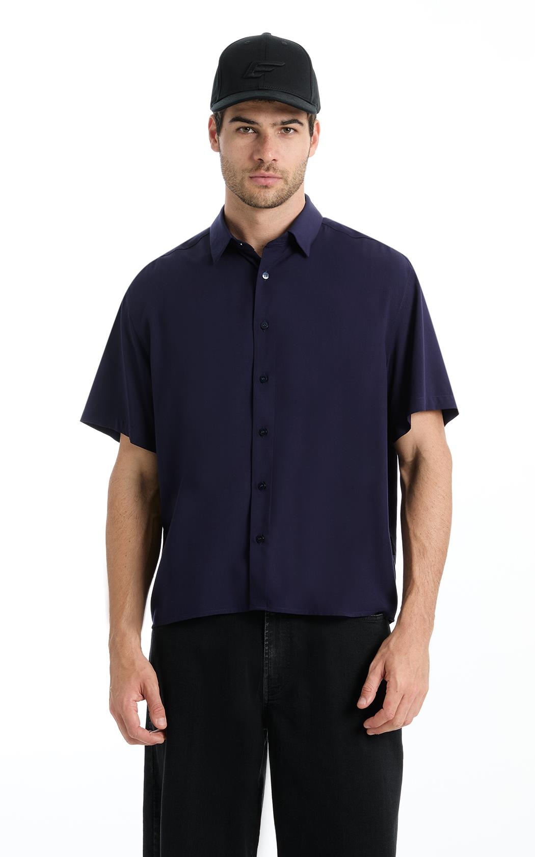 Camisa Tricoline Ly Vintage Xangai Mc Dark Navy