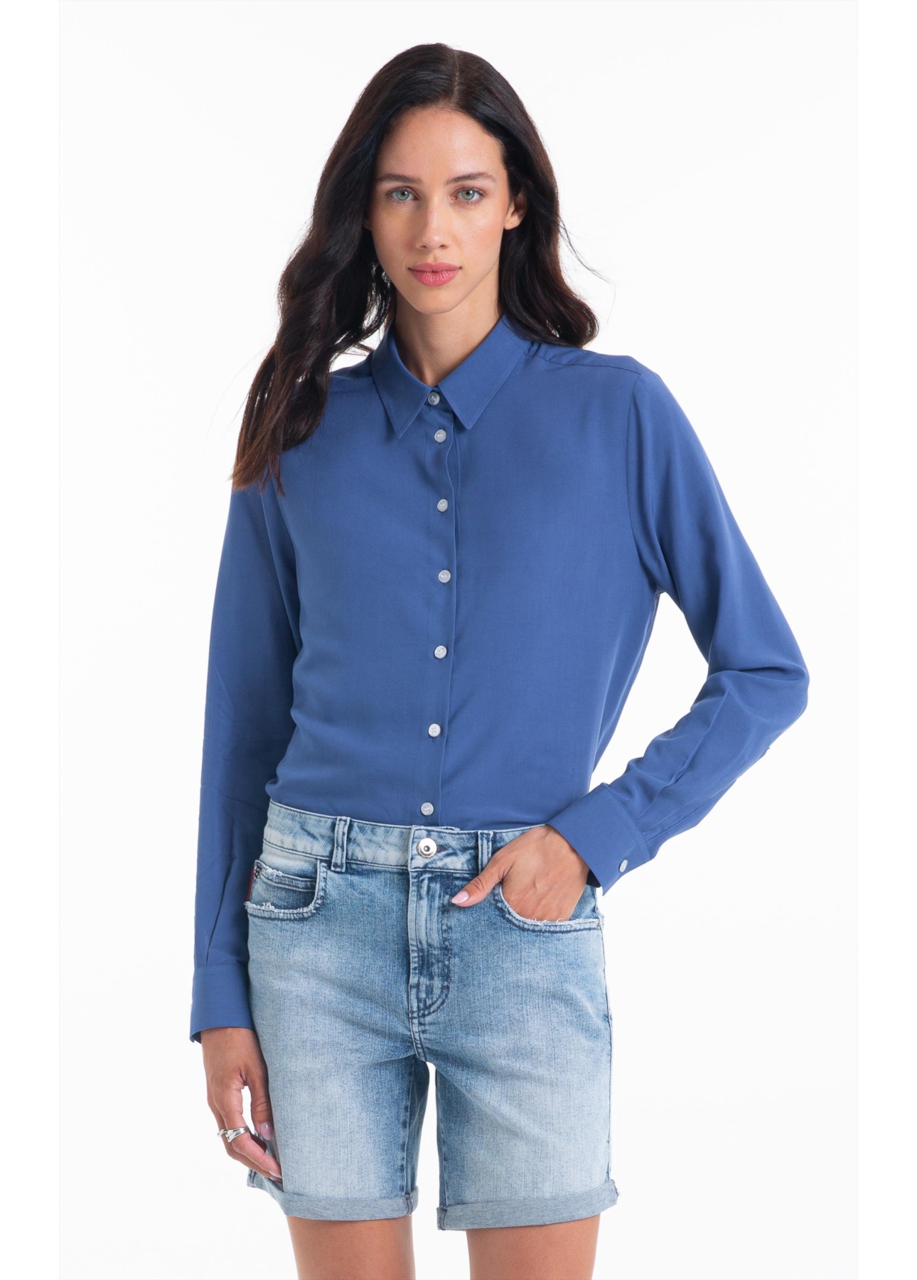 Camisa Visco Classic Xangai Fusioned Ml Azul Jeans