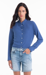 Camisa Visco Classic Xangai Fusioned Ml Azul Jeans
