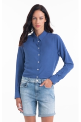 Camisa Visco Classic Xangai Fusioned Ml Azul Jeans
