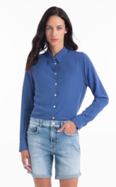 Camisa Visco Classic Xangai Fusioned Ml Azul Jeans