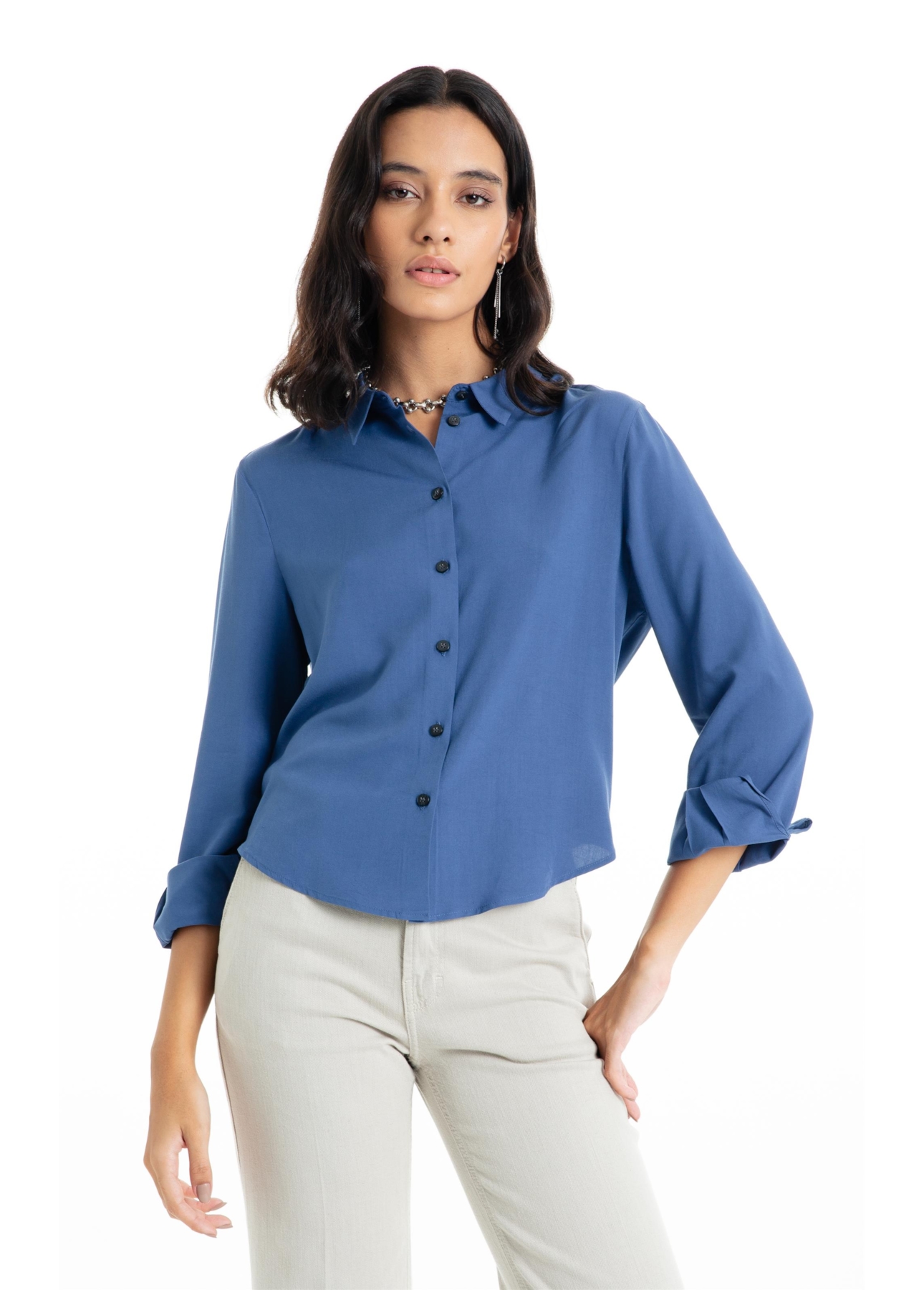 Camisa Visco Petit Mc Azul Jeans