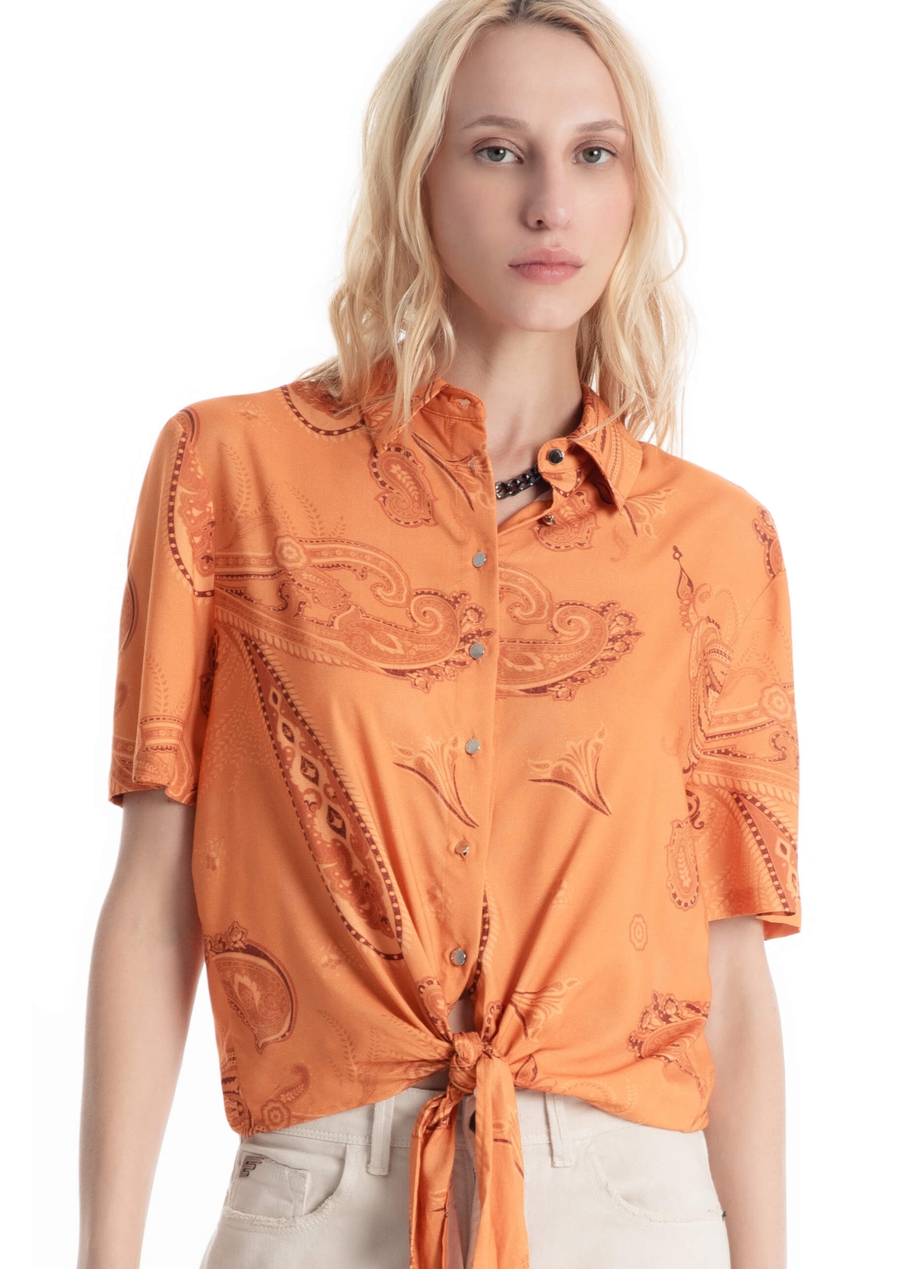 Camisa Visco Petit Paisley Laranja
