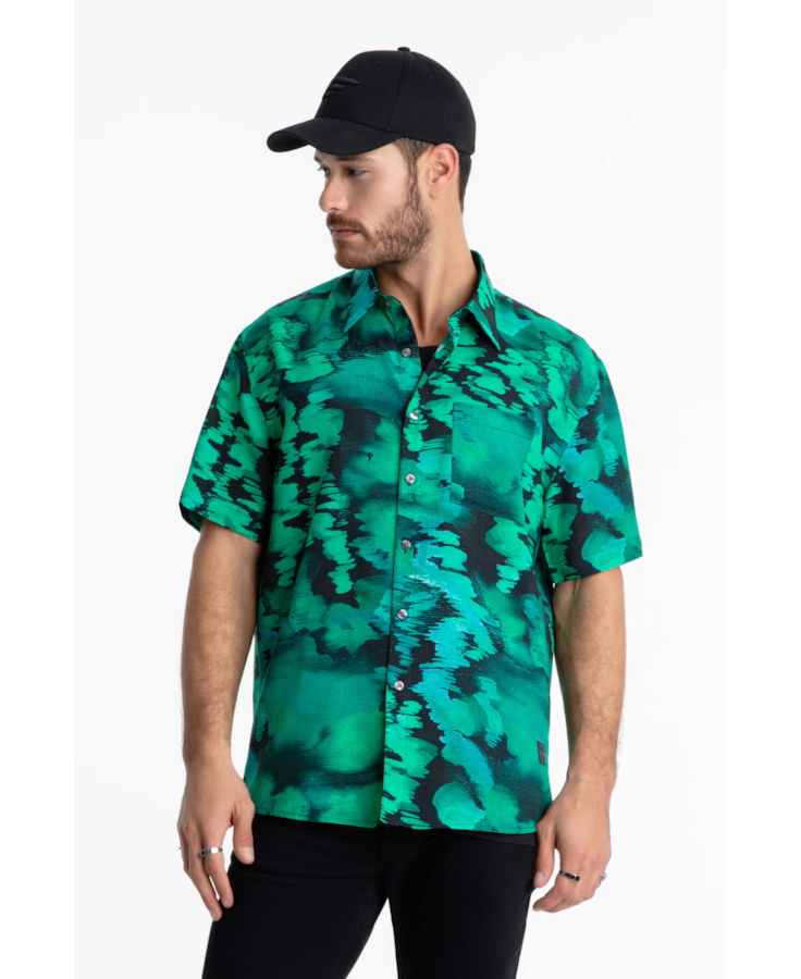 Camisa Visco Watercolor New Surf Anatomic Verde