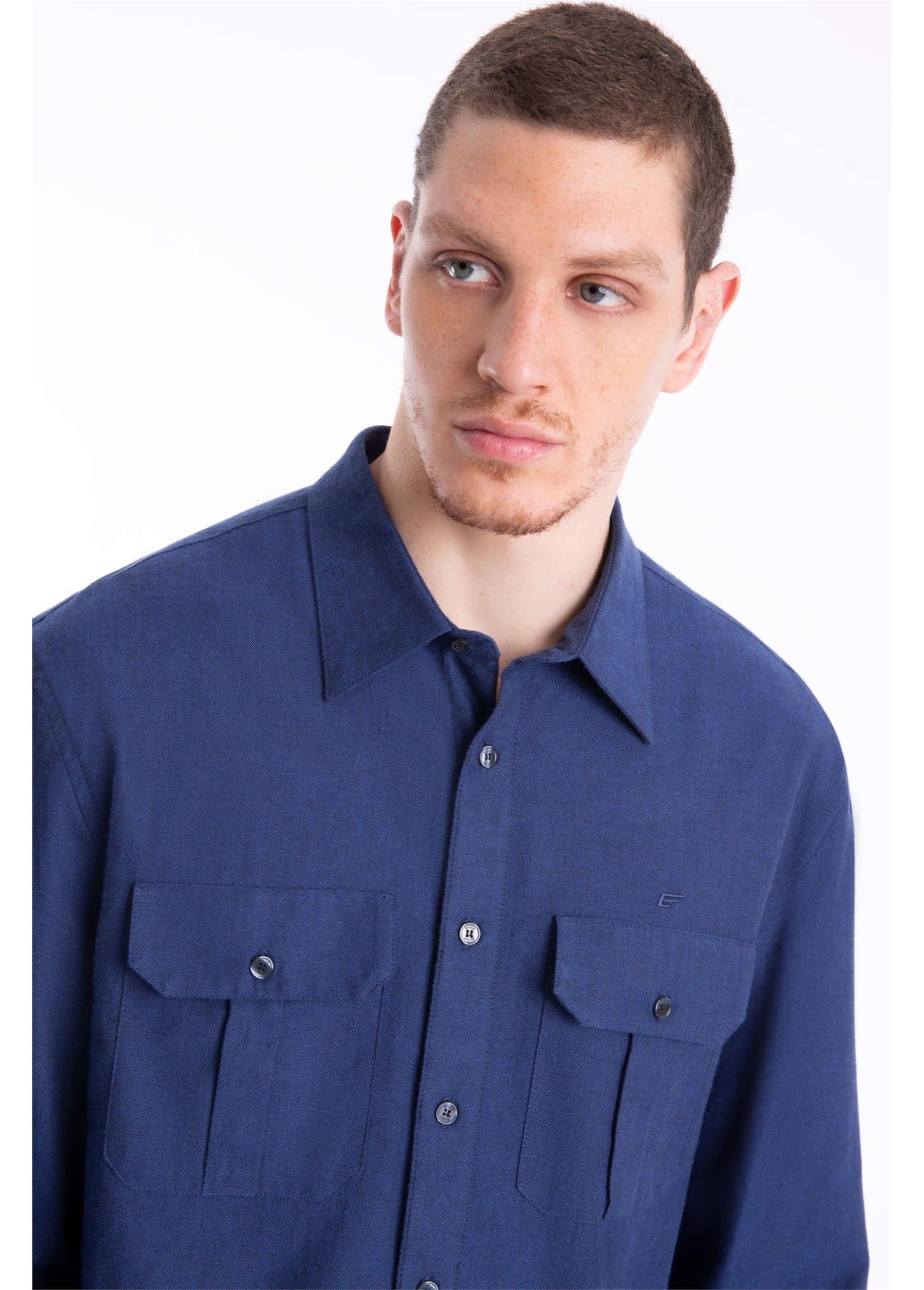 Camisa Wool Touch Chevron Over Dark Navy