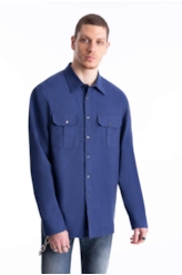 Camisa Wool Touch Chevron Over Dark Navy