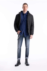 Camisa Wool Touch Chevron Over Dark Navy