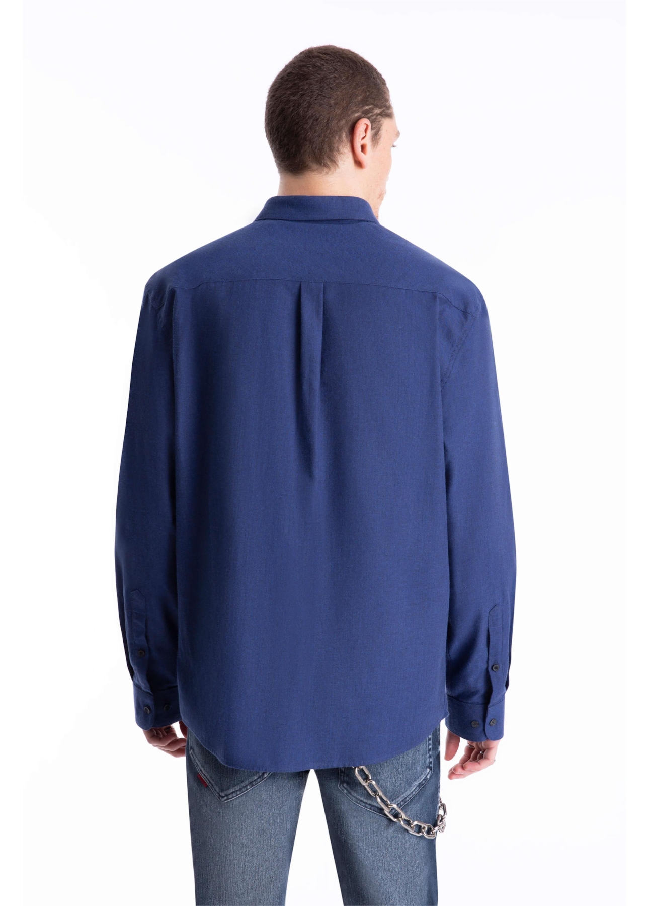 Camisa Wool Touch Chevron Over Dark Navy