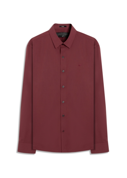 Camisa Wrinkled Cotton Slim Bordeaux