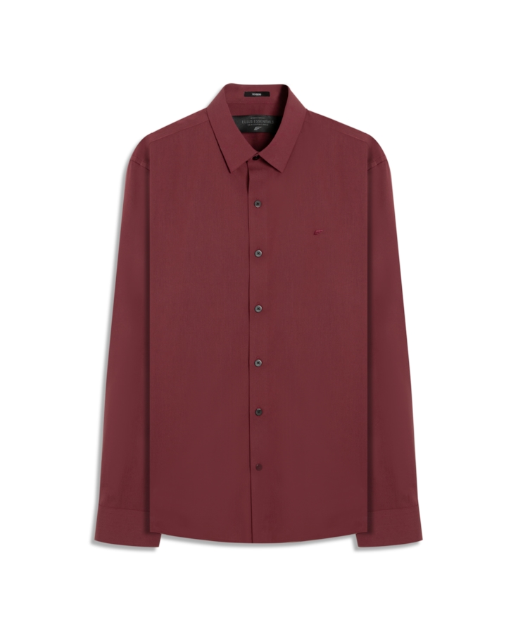 Camisa Wrinkled Cotton Slim Bordeaux