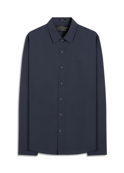 Camisa Wrinkled Cotton Slim Dark Navy