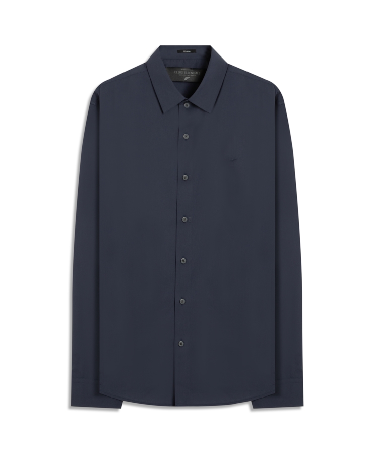 Camisa Wrinkled Cotton Slim Dark Navy