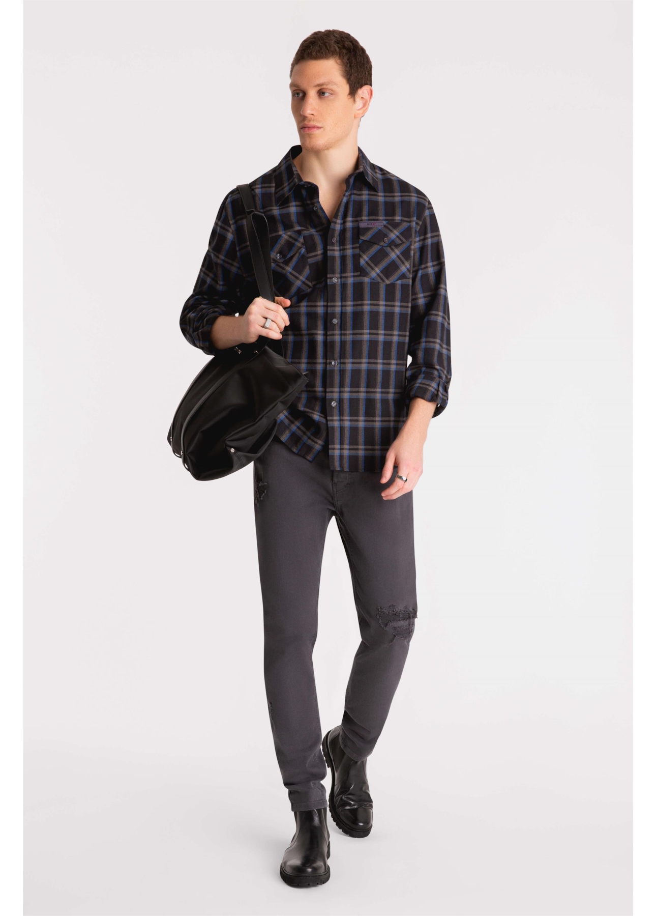 Camisa Xadrez Atlantic Plaid Cinza