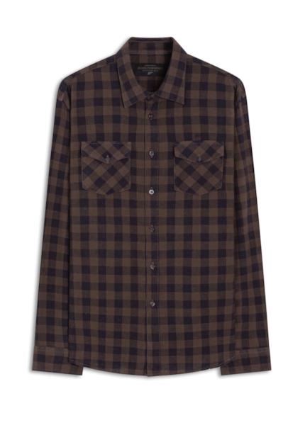Camisa Xadrez Linen Blend Ground Plaid Slim Marrom