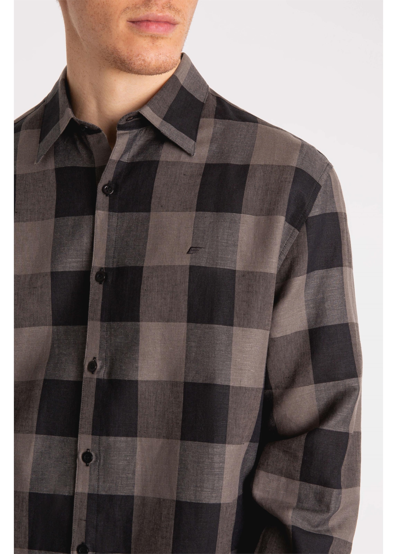 Camisa Xadrez Linen Blend Ocean Plaid Cinza