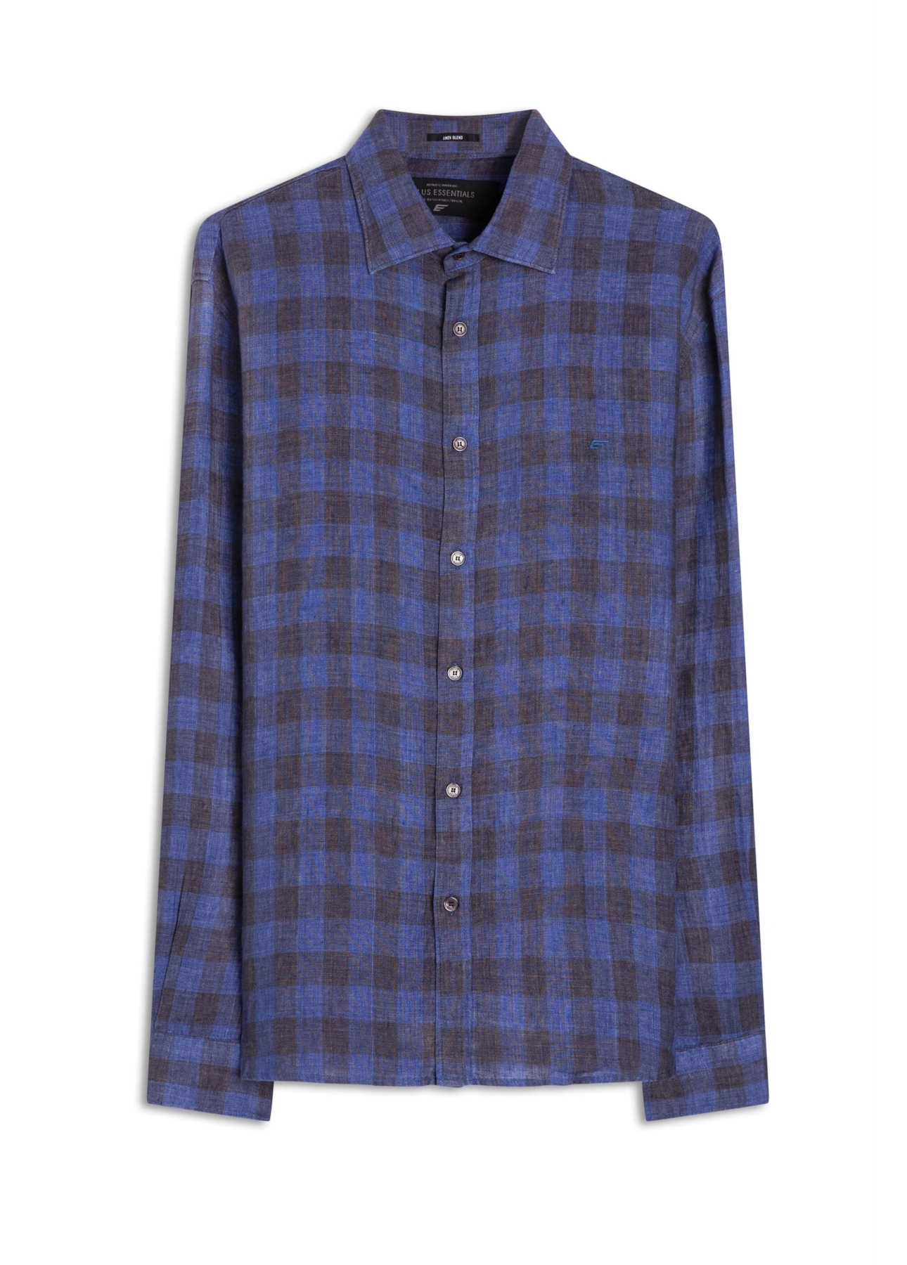 Camisa Xadrez Linen Blend Stone Plaid Azul Bic