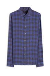 Camisa Xadrez Linen Blend Stone Plaid Azul Bic