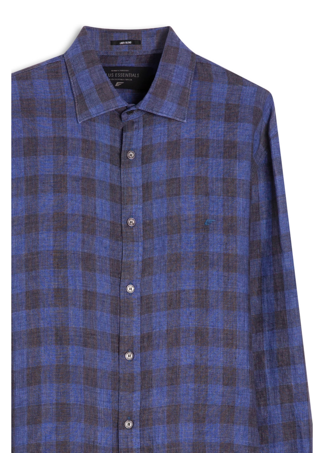 Camisa Xadrez Linen Blend Stone Plaid Azul Bic