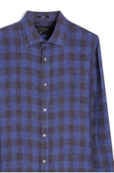 Camisa Xadrez Linen Blend Stone Plaid Azul Bic
