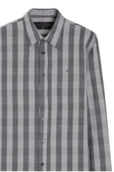 Camisa Xadrez Linen Blend Stone Plaid Grafite