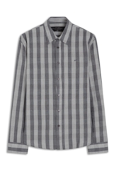 Camisa Xadrez Linen Blend Stone Plaid Grafite