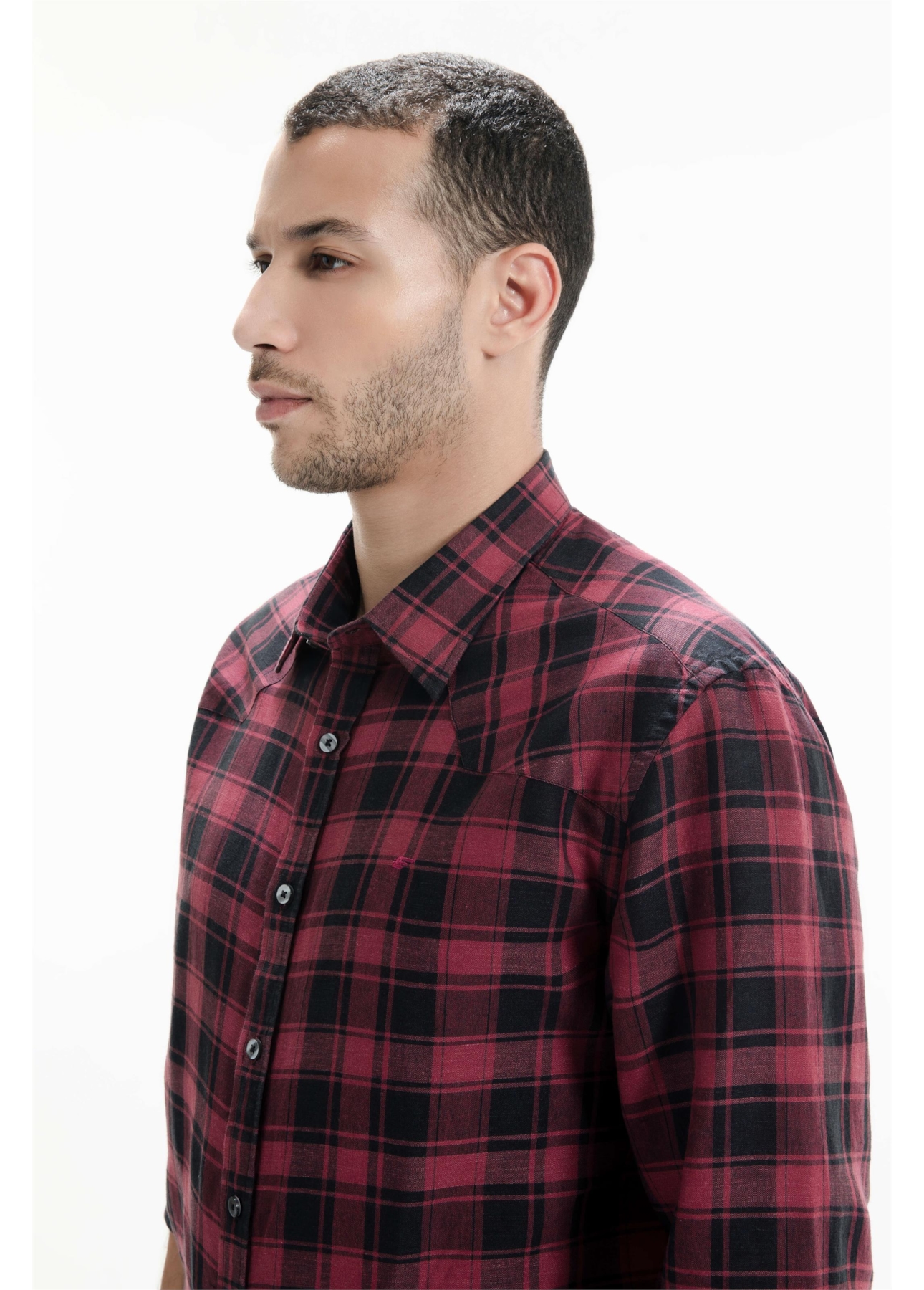 Camisa Xadrez Linho Blend Madra Bordeaux