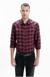 Camisa Xadrez Linho Blend Madra Bordeaux