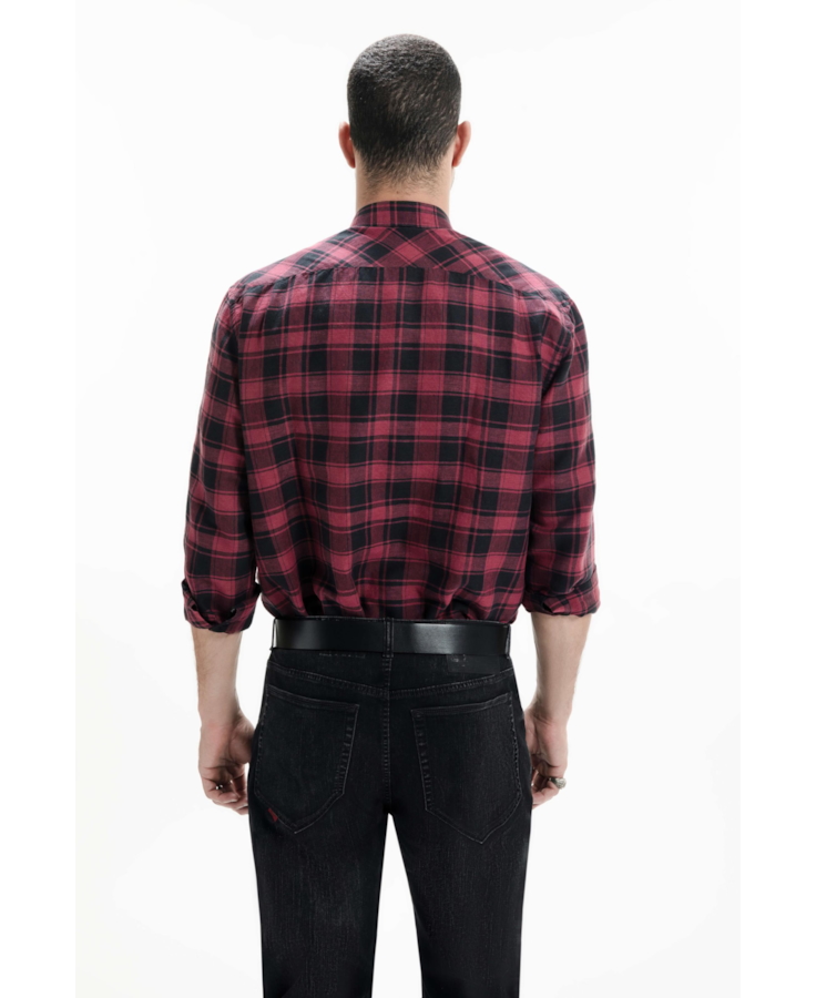 Camisa Xadrez Linho Blend Madra Bordeaux