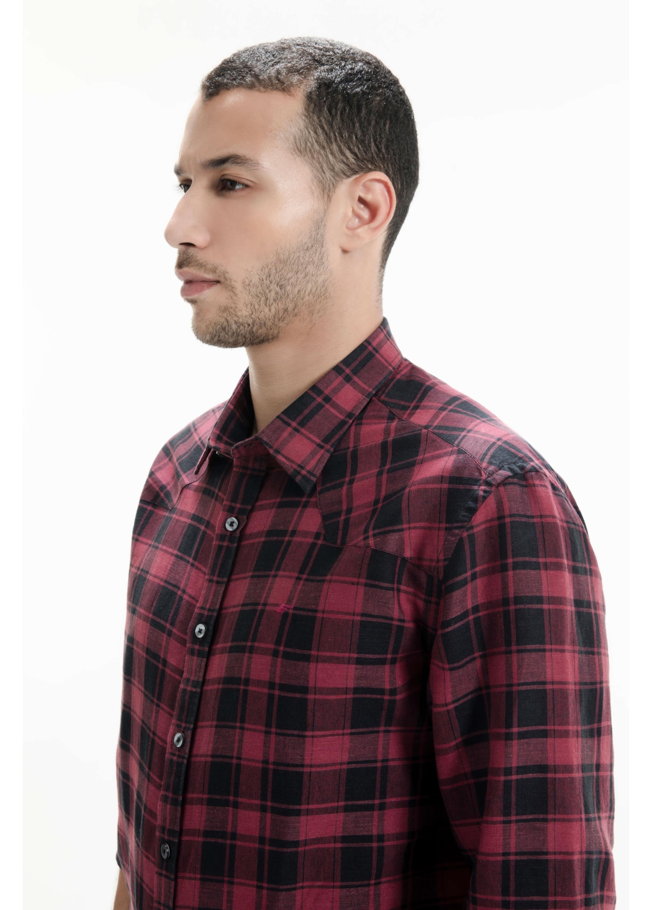 Camisa Xadrez Linho Blend Madra Bordeaux