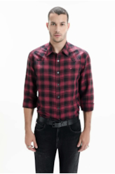 Camisa Xadrez Linho Blend Madra Bordeaux
