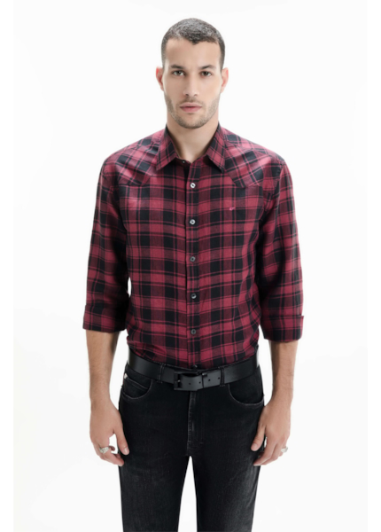 Camisa Xadrez Linho Blend Madra Bordeaux