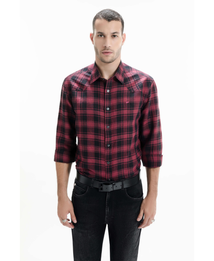 Camisa Xadrez Linho Blend Madra Bordeaux