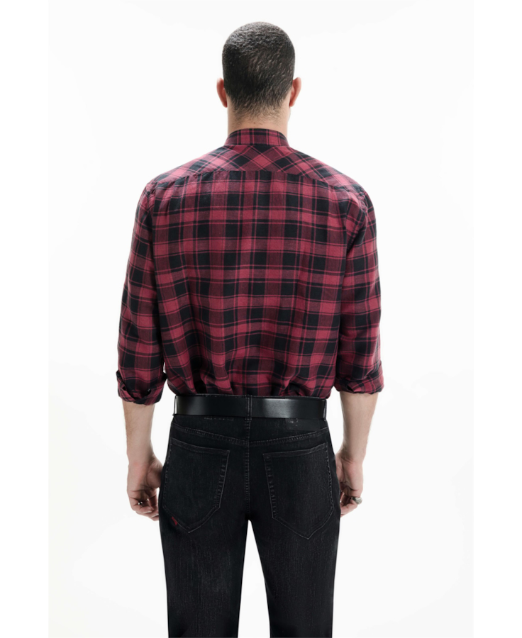 Camisa Xadrez Linho Blend Madra Bordeaux