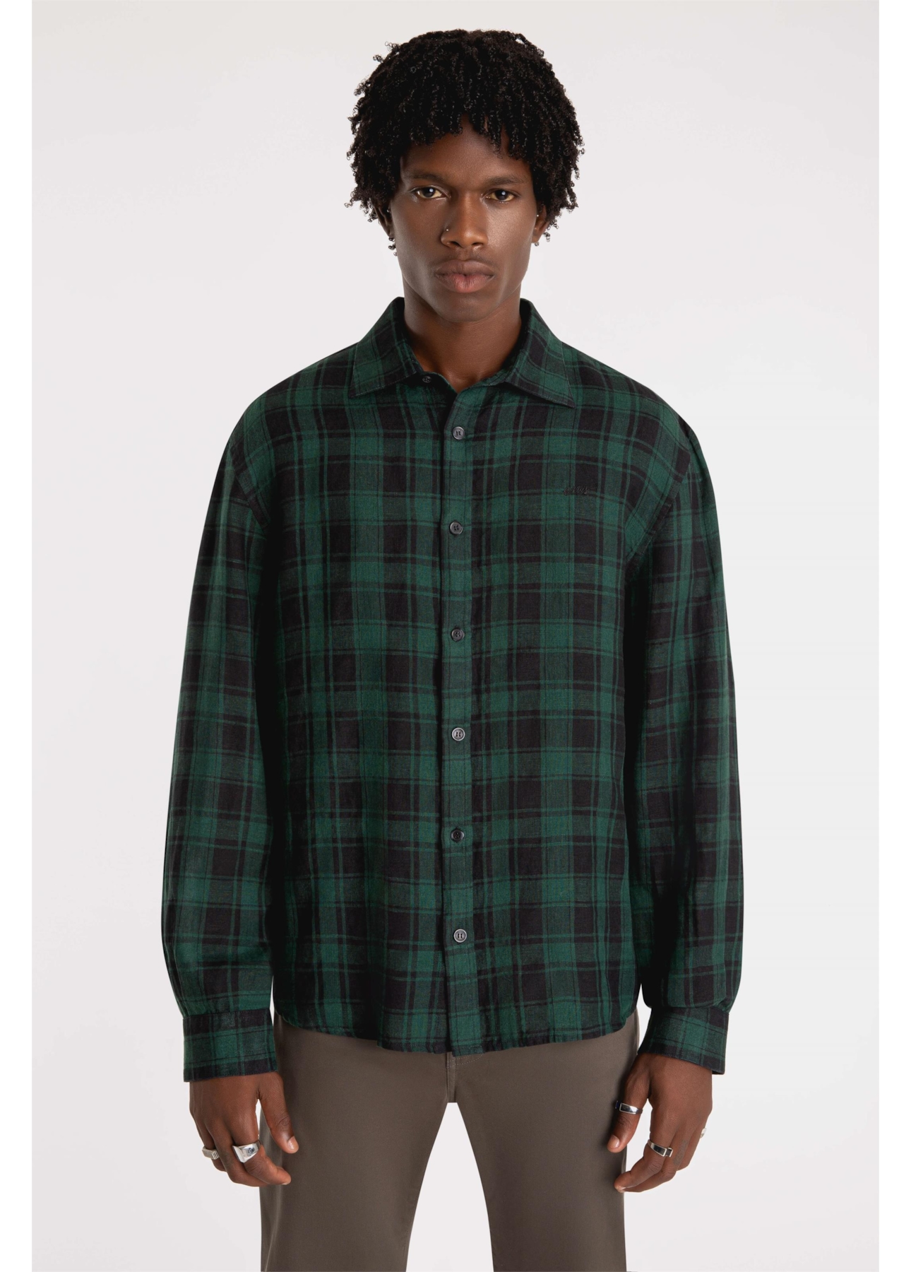 Camisa Xadrez Linho Madra Palid Verde Escuro