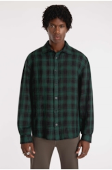Camisa Xadrez Linho Madra Palid Verde Escuro