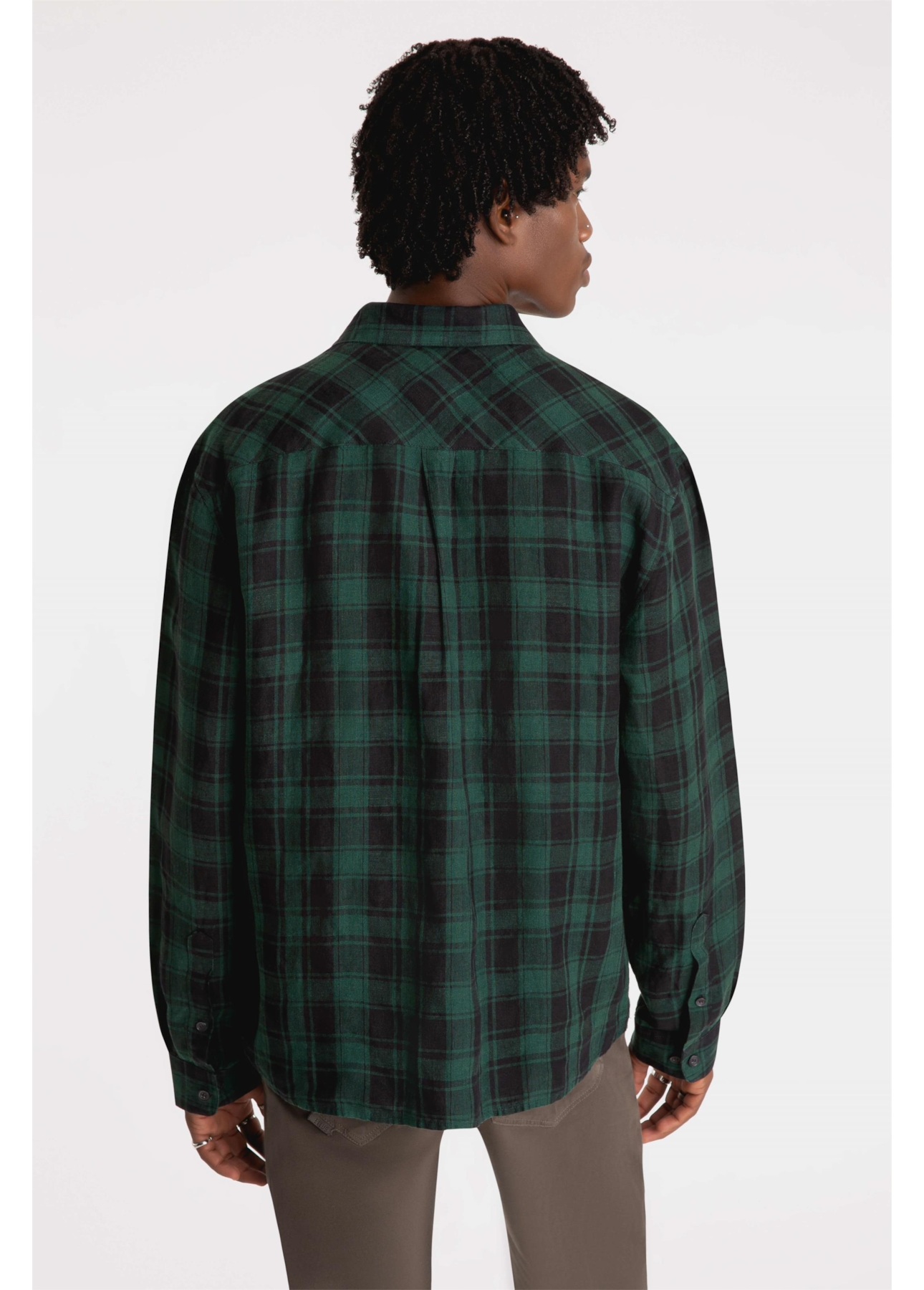 Camisa Xadrez Linho Madra Palid Verde Escuro
