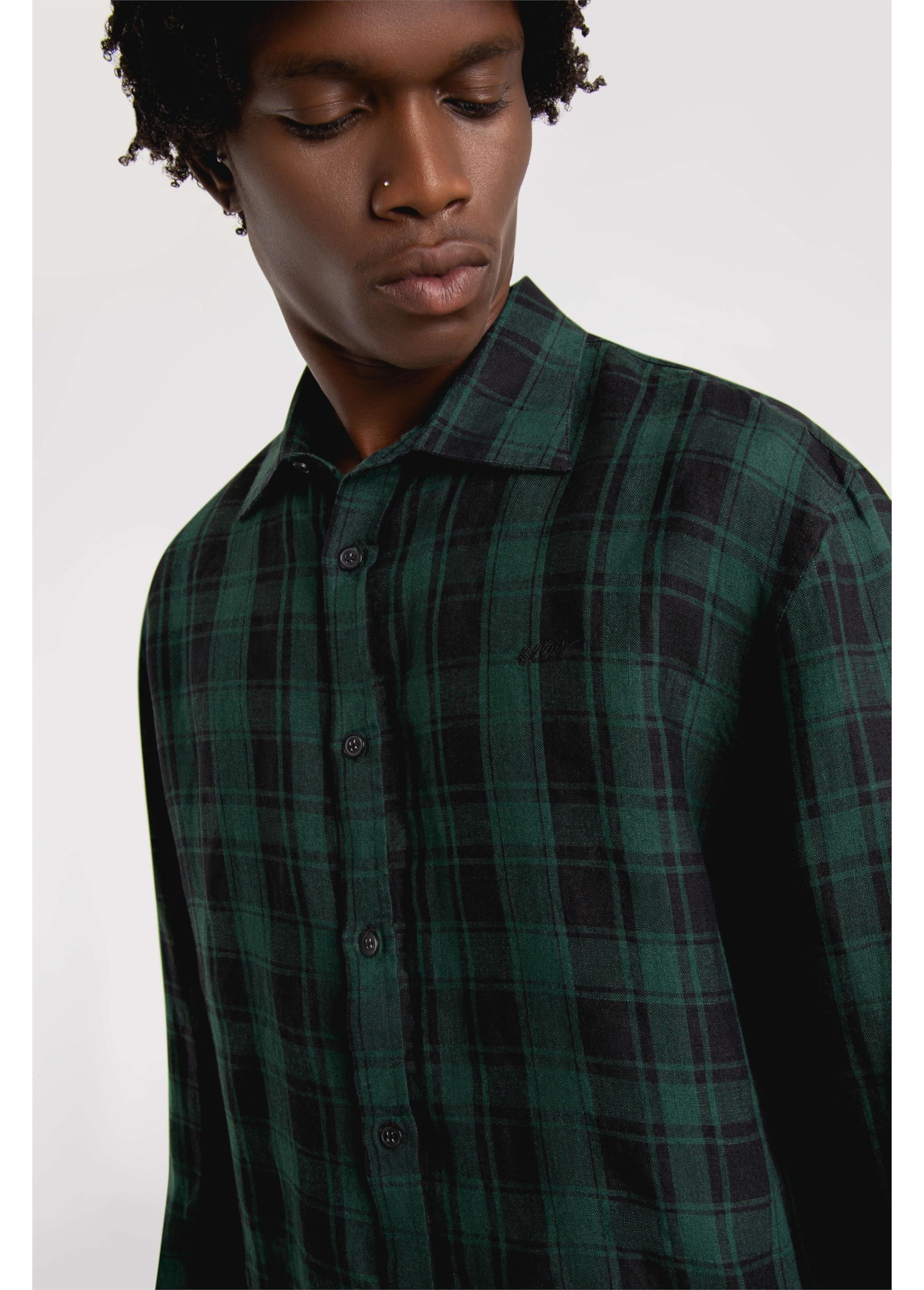 Camisa Xadrez Linho Madra Palid Verde Escuro