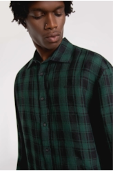 Camisa Xadrez Linho Madra Palid Verde Escuro