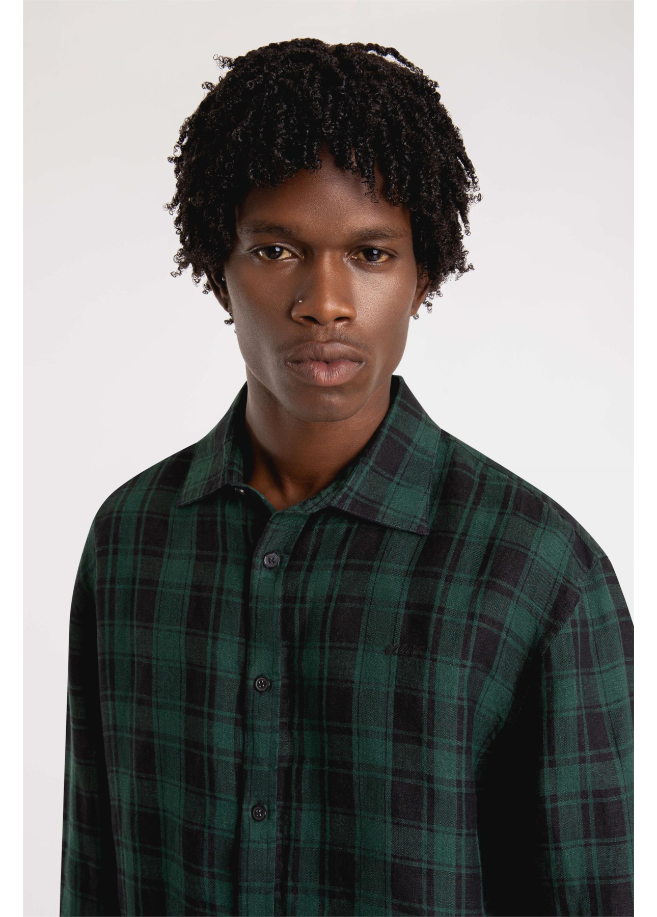 Camisa Xadrez Linho Madra Palid Verde Escuro