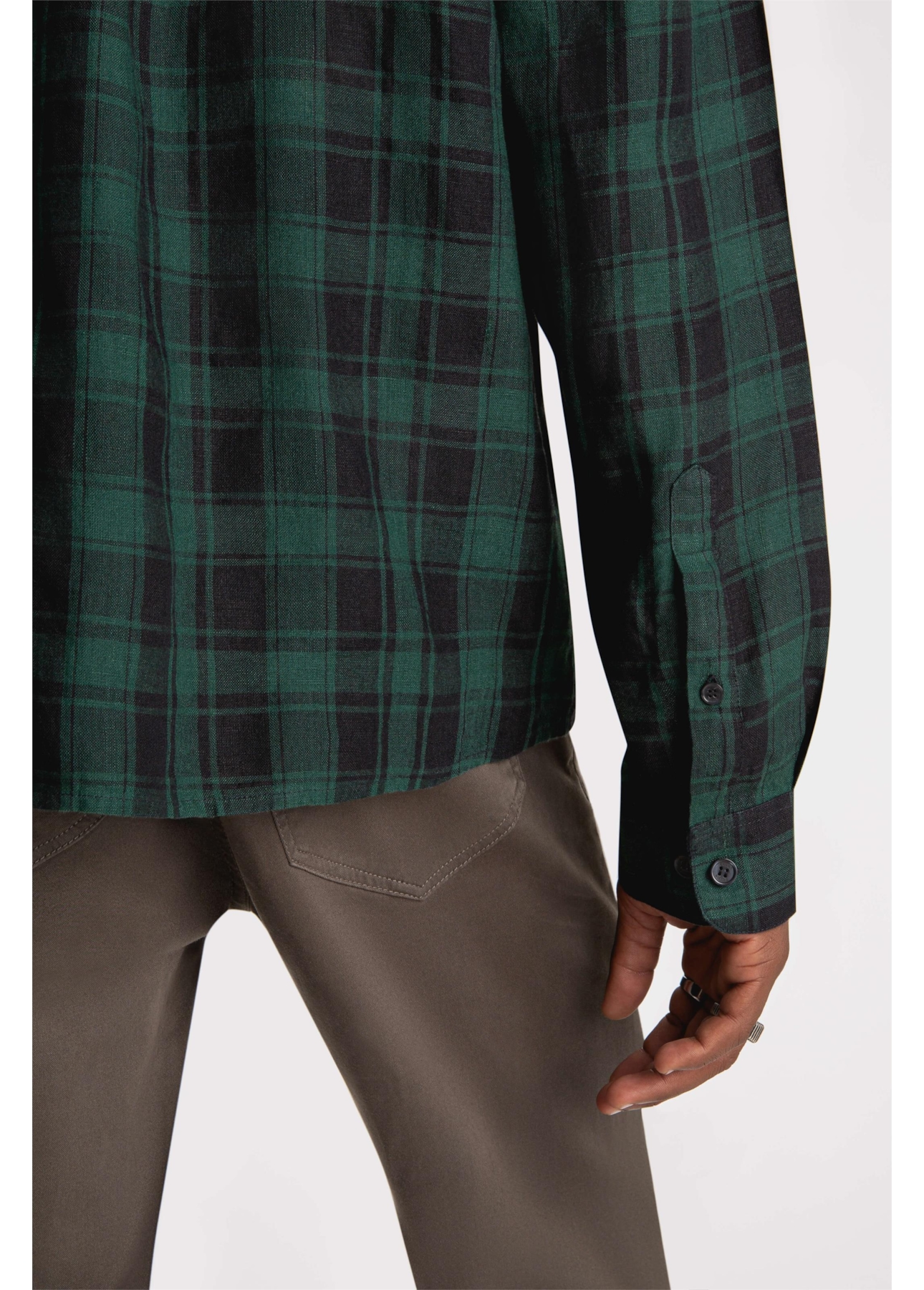 Camisa Xadrez Linho Madra Palid Verde Escuro