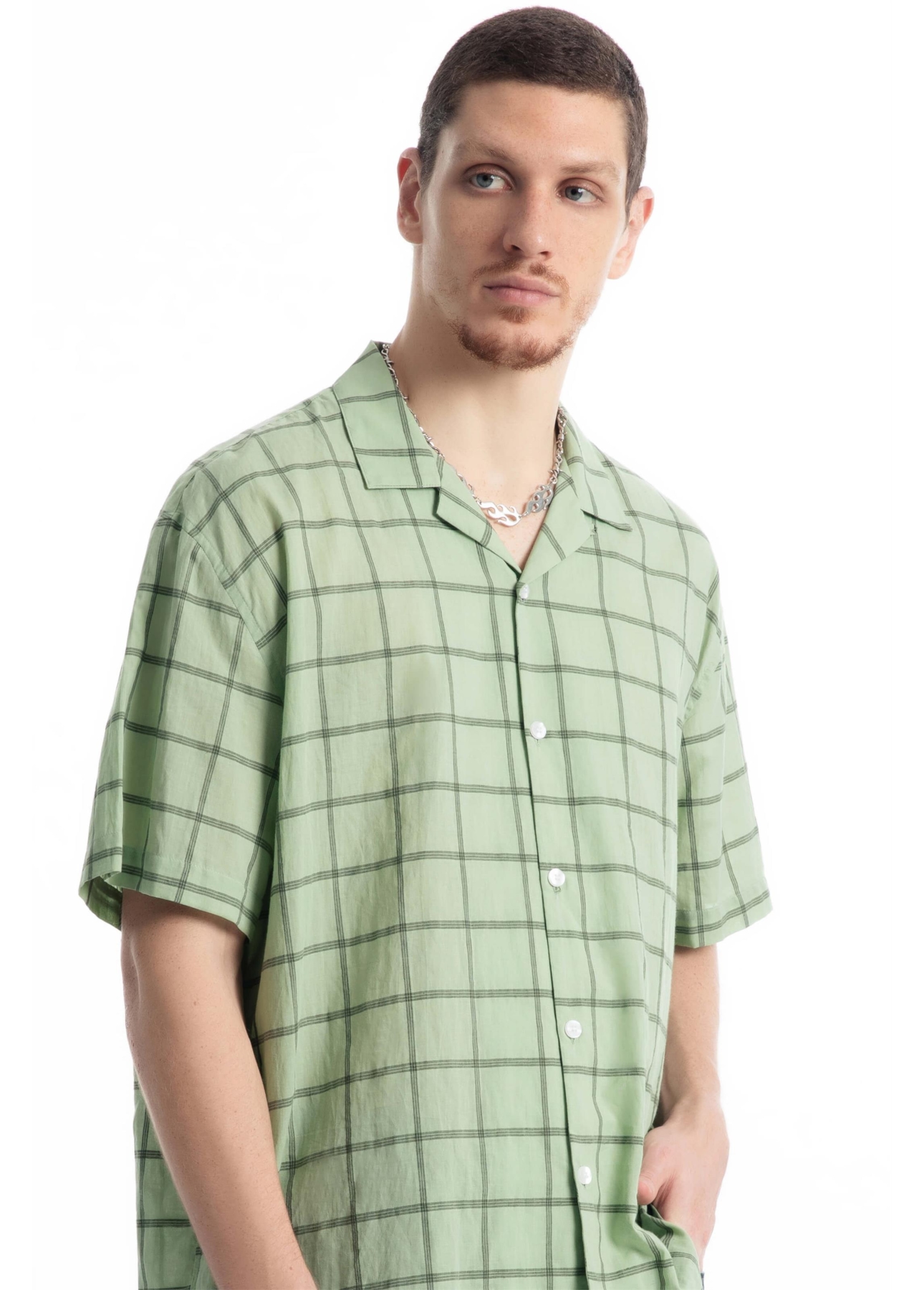 Camisa Xadrez Voil Plaid Overshirt Verde