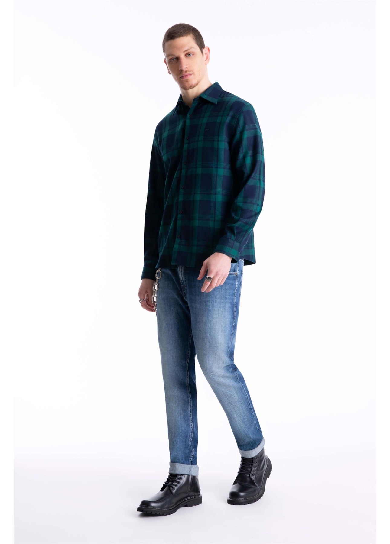 Camisa Xadrez Wool Touch Blas Plaid Classic Verde Escuro