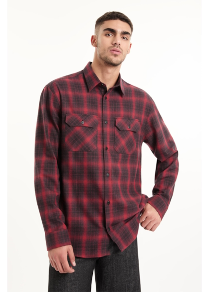 Camisa Xadrez Wool Touch Denmark Loose Cereja