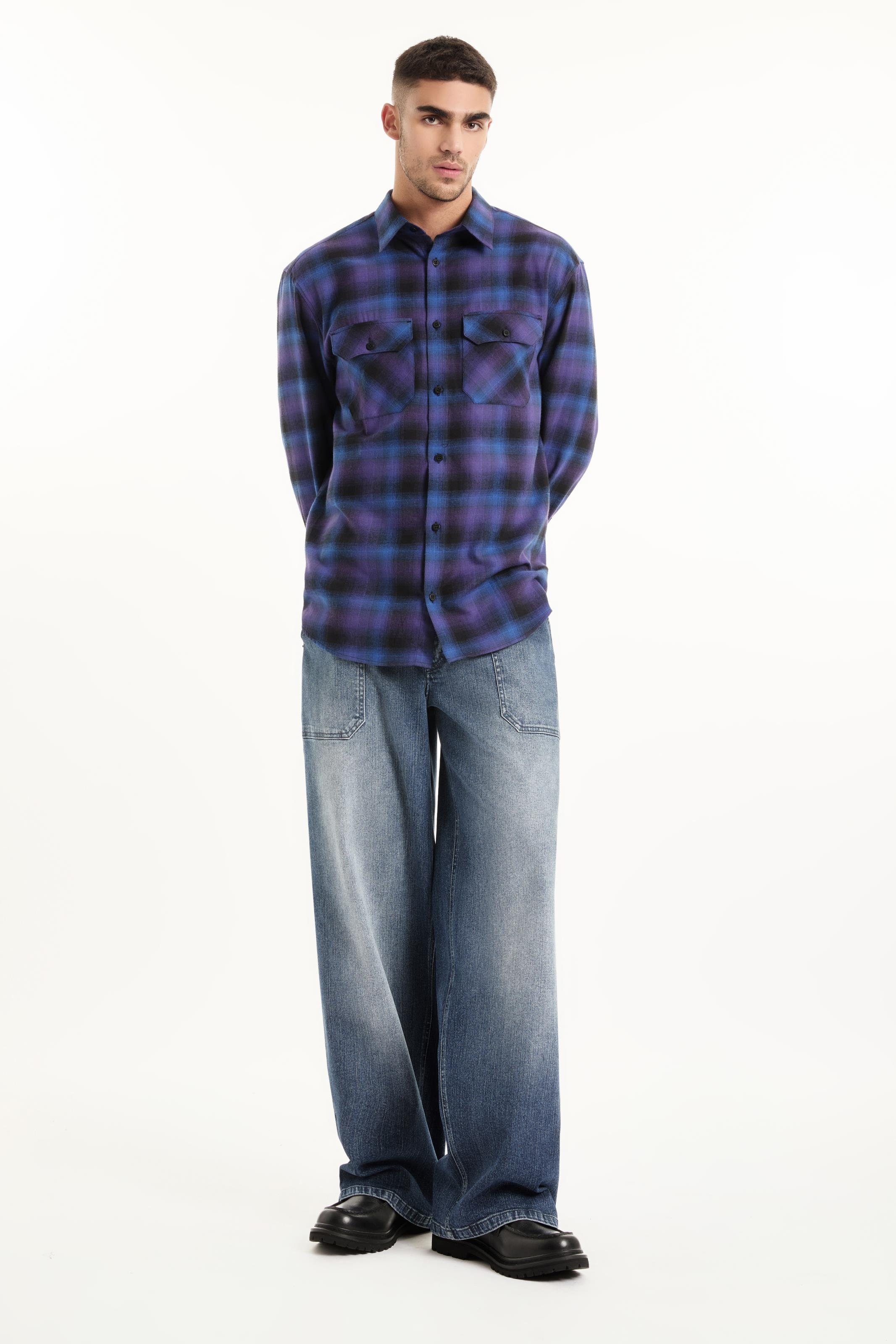 Camisa Xadrez Wool Touch Estonia Loose Irish Azul