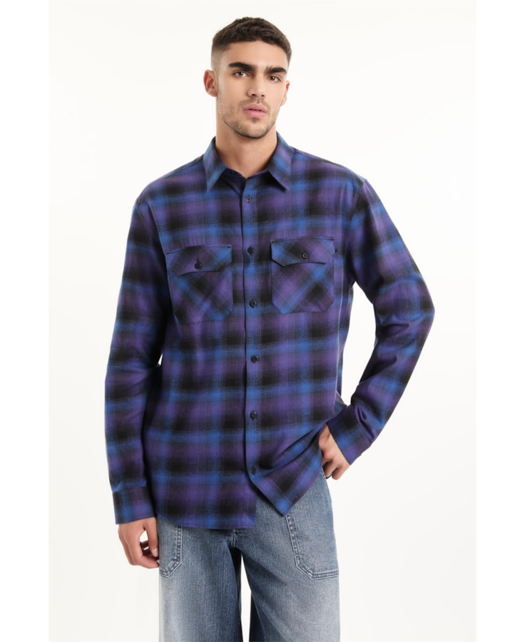 Camisa Xadrez Wool Touch Estonia Loose Irish Azul