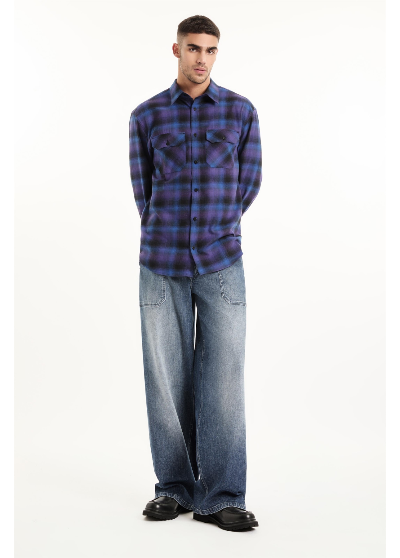 Camisa Xadrez Wool Touch Estonia Loose Irish Azul