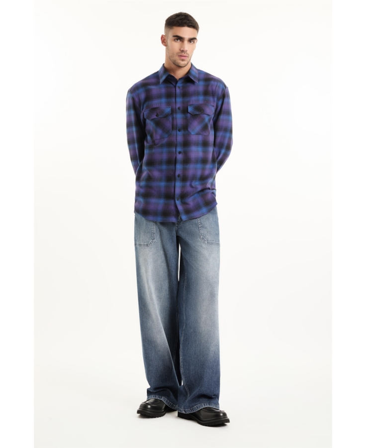 Camisa Xadrez Wool Touch Estonia Loose Irish Azul
