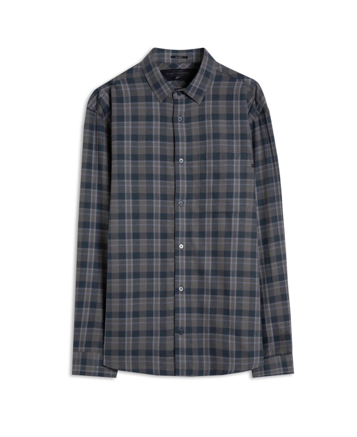 Camisa Xadrez Wool Touch Frost Loose Xangai Grafite